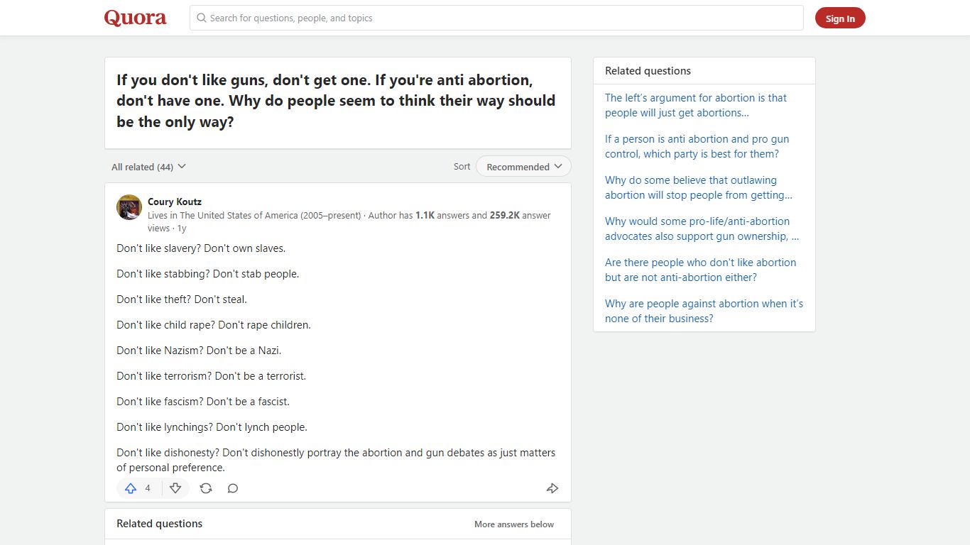 If you don't like guns, don't get one. If you're anti abortion ... - Quora